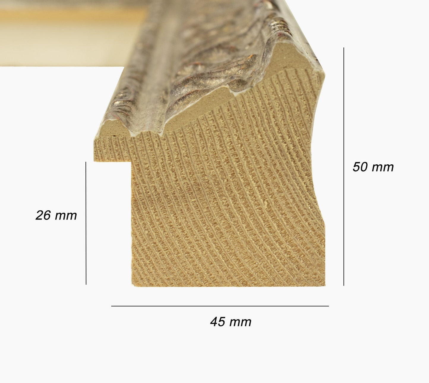 496.231 cadre en bois à la feuille d'argent antique mesure de profil 45x50 mm Lombarda cornici S.n.c.