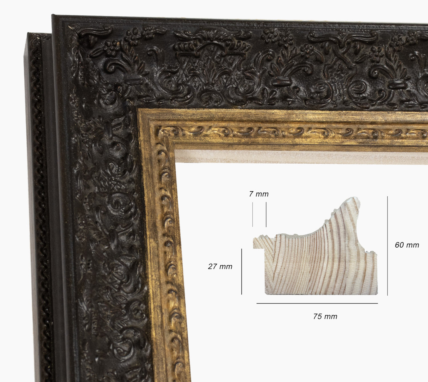 Cadre noire et or en bois sur mesure 731.601