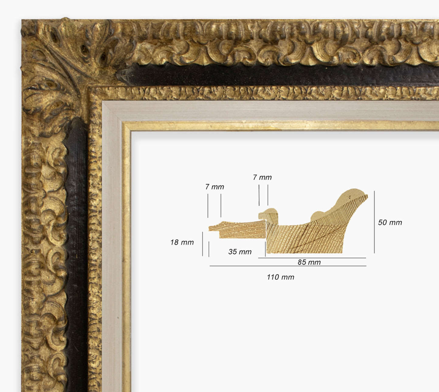 Bilderrahmen Schwarzes Barock mit Blattgold Cor4480601135