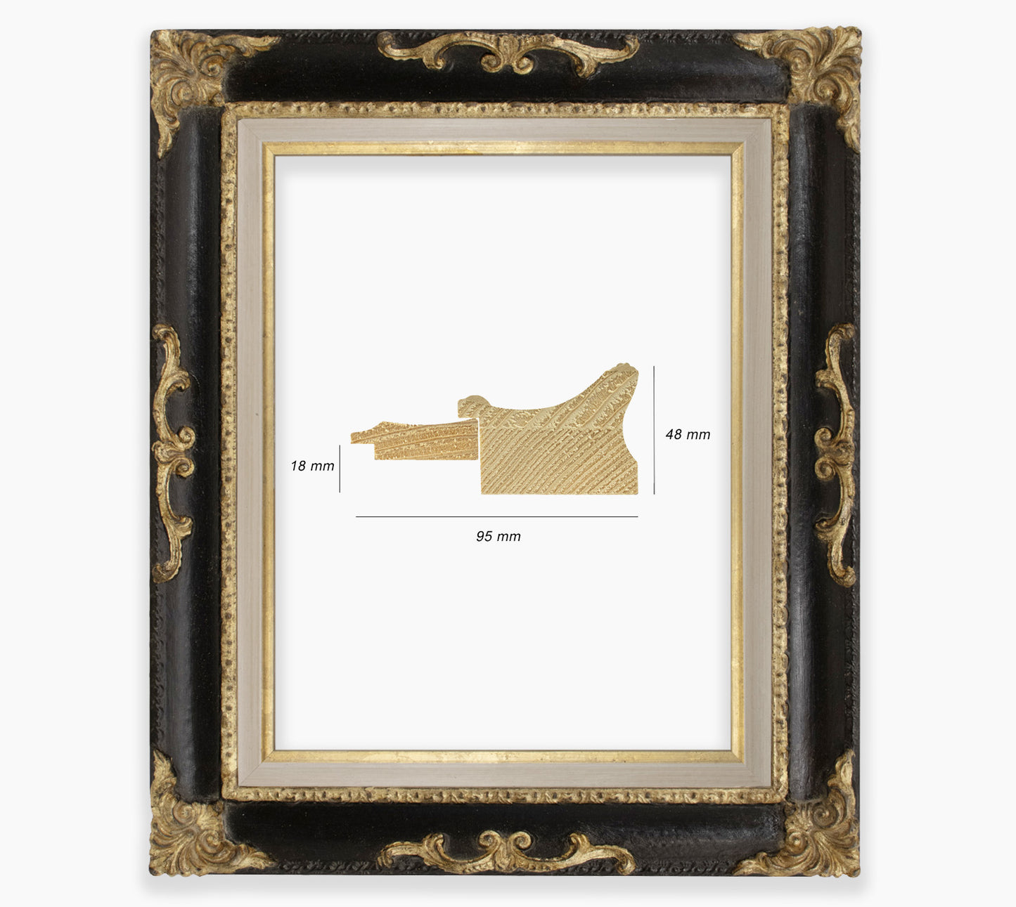 Cadre baroque noir a la feuille d'or COR620601135