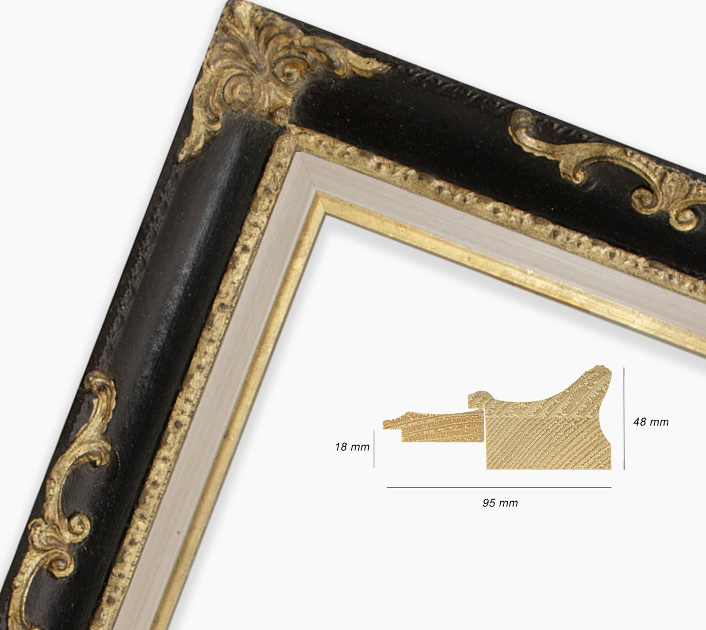 Cadre baroque noir a la feuille d'or COR620601135