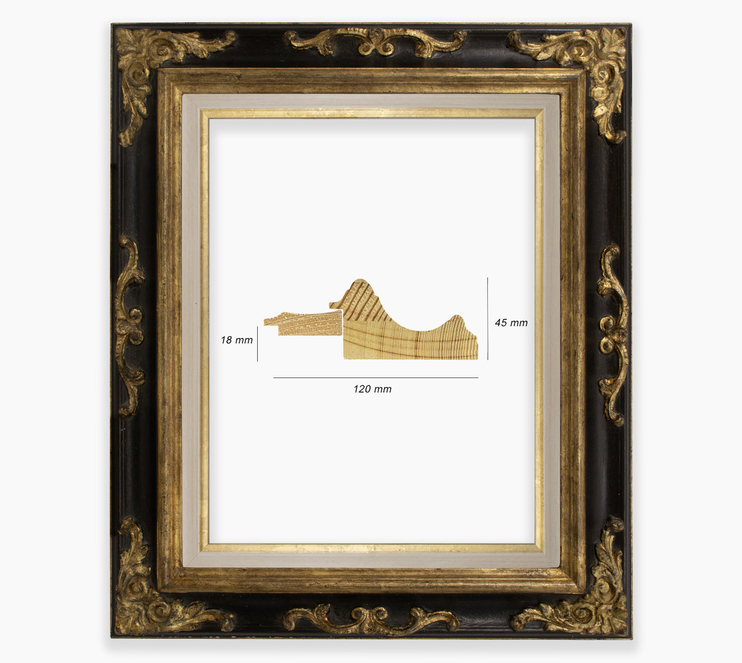 Cadre baroque noir a la feuille d'or COR739601135