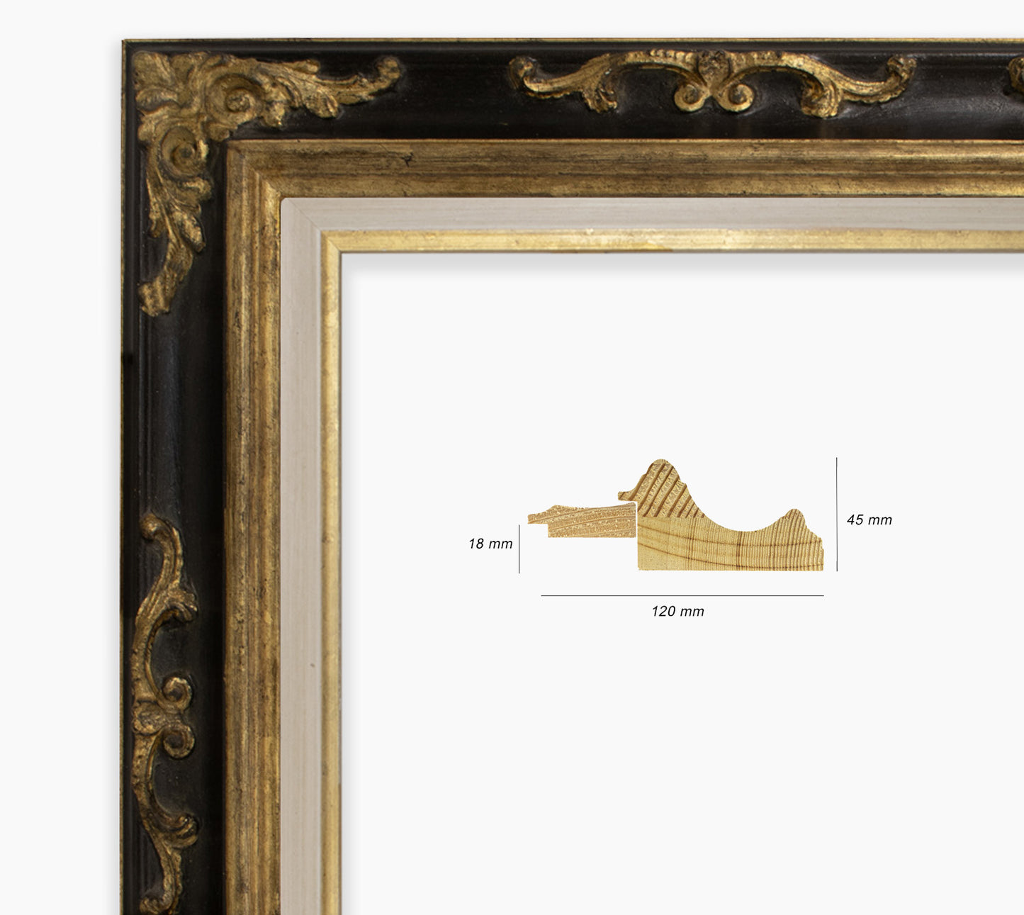 Cadre baroque noir a la feuille d'or COR739601135