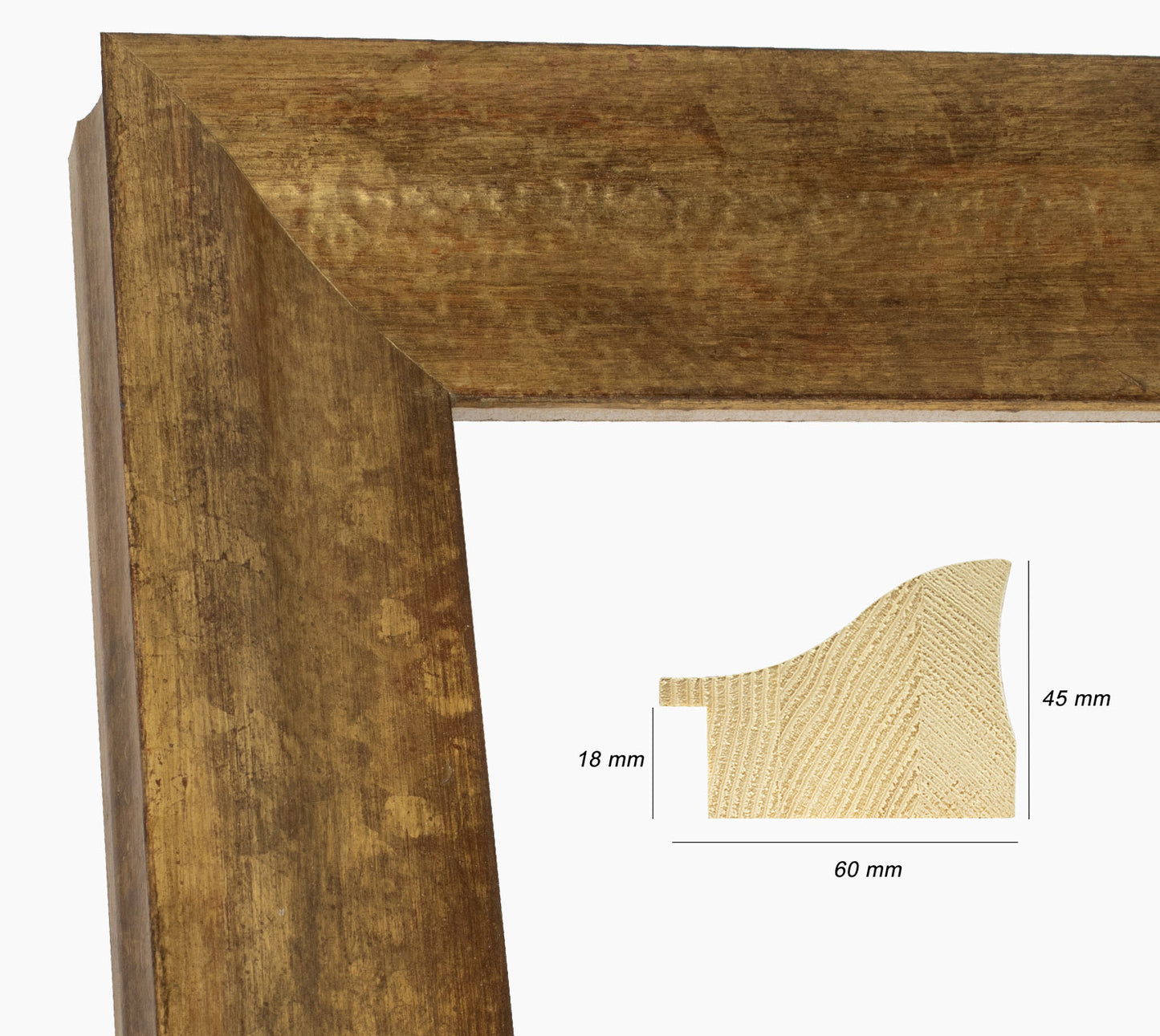 345.230 Holzrahmen mit altem Blattgoldprofil 60x45 mm