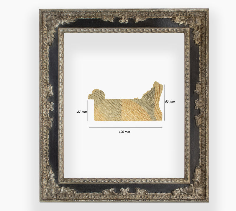 COR.743.602 wooden frame with silver leaf black throat