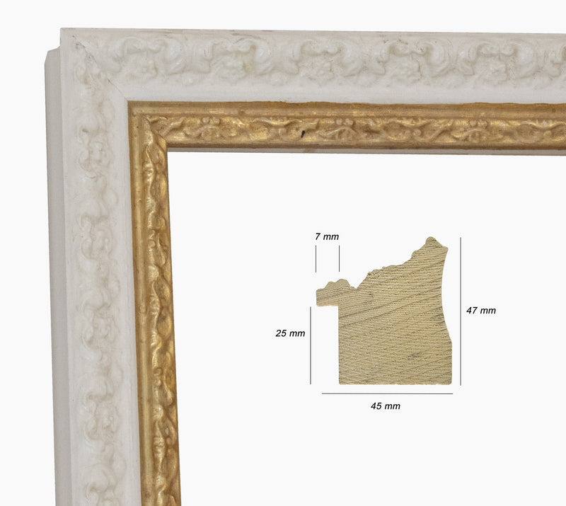 Cadre blanc fil doré en bois sur mesure 495.997