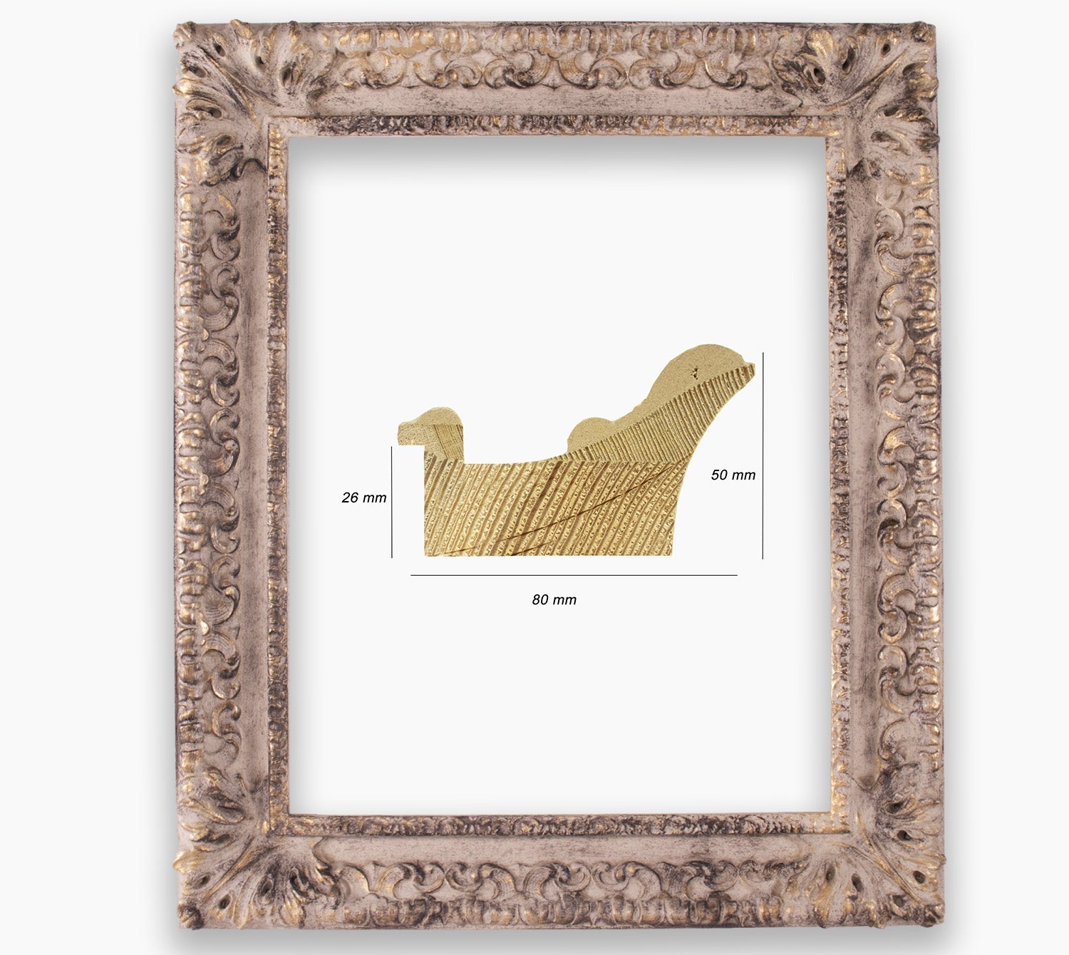 COR.4480.3000 Bilderrahmen aus antikem taubengrauem Holz mit Gold Lombarda cornici S.n.c.