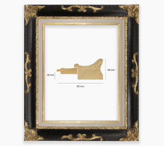 Cadre baroque noir a la feuille d'or COR620601135