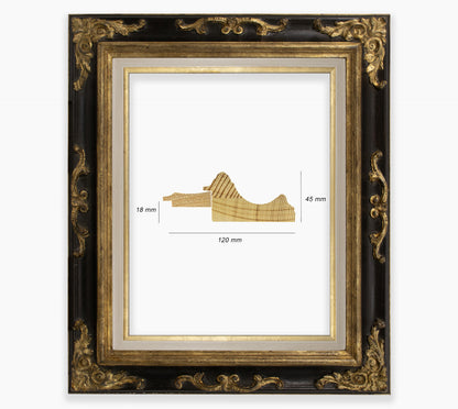 Cadre baroque noir a la feuille d'or COR739601135
